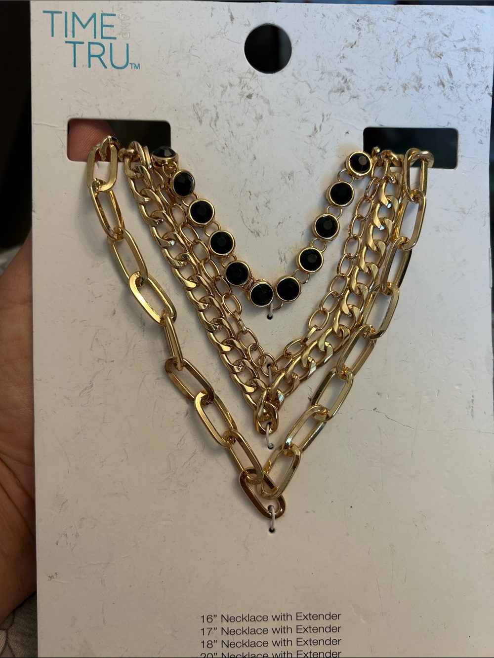 Time and Tru Gold-Tone  4 Necklace with Black Stones